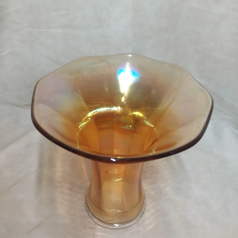 Vintage Imperial Marigold Carnival Glass Flared Trumpet Vase Ruffled Rim